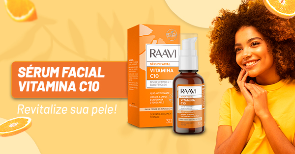 Desperte a sua pele para uma nova luminosidade com o Sérum Facial Vitamina C10 da Raavi! 🌟