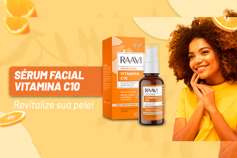 Desperte a sua pele para uma nova luminosidade com o Sérum Facial Vitamina C10 da Raavi! 🌟